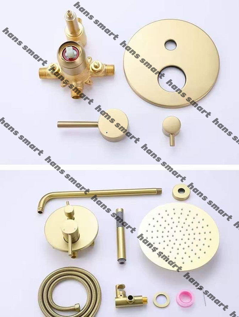 Brushed gold concealed wall-mounted shower faucet, bathroom shower head set, shower lift nozzle