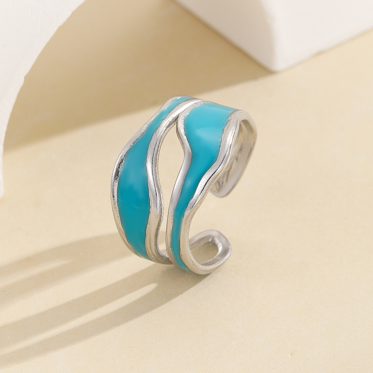 New cross-border product blue fashionable irregular steel ring ing Oil-dripping European and American fashionable stainless steel couple ring that does not fade