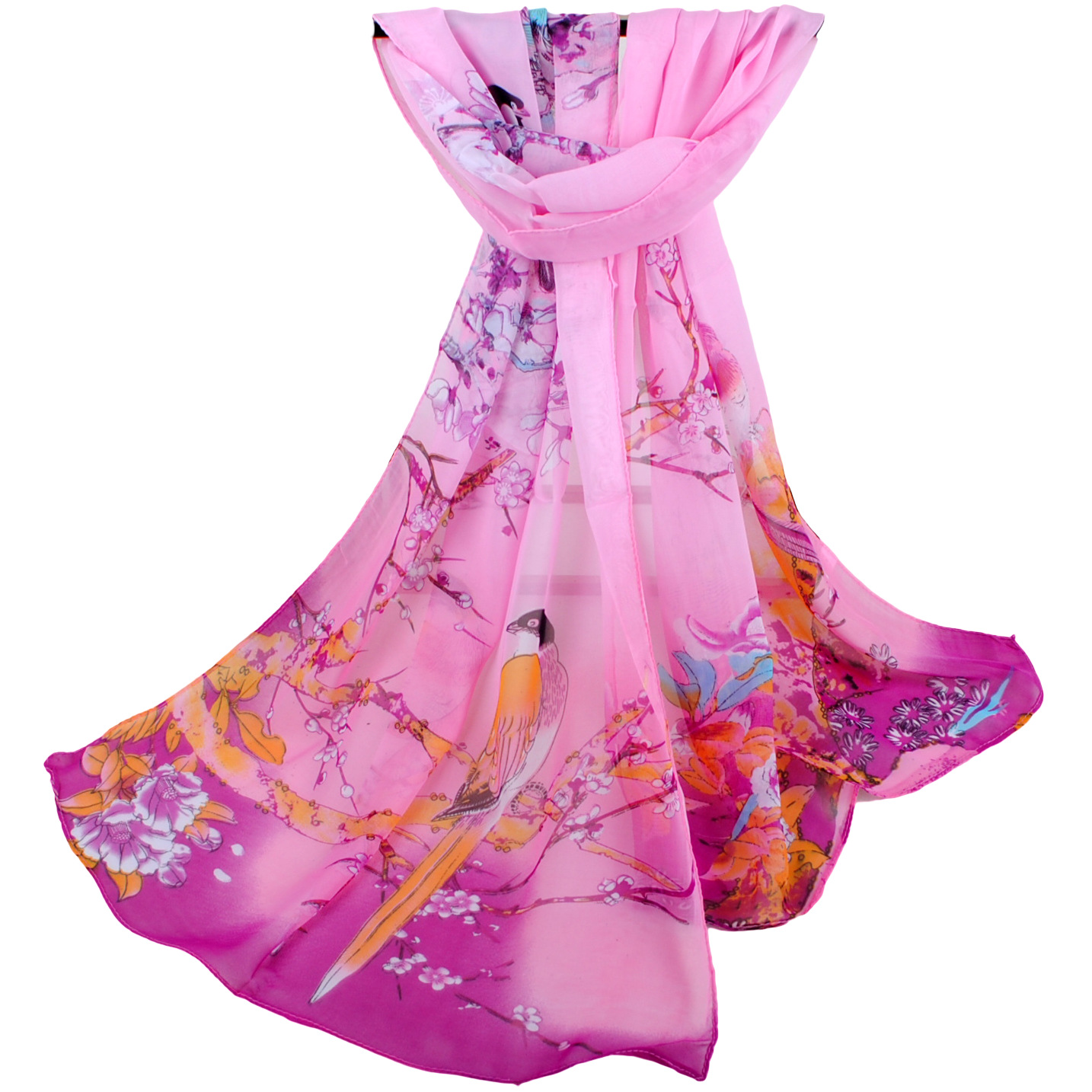 Wholesale of 2022 Spring New Style Auspicious Bird Women's Chiffon long silk scarves, small scarves and small gifts Item Picture