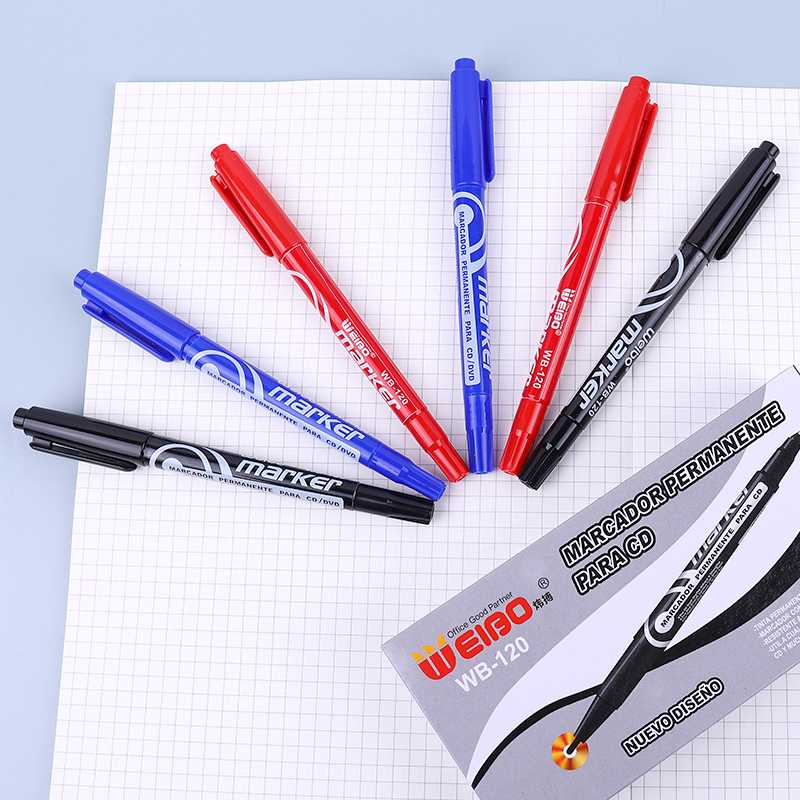 Weibo 3-color double-headed marker pens are portable and easy to carry. They feature fresh colors and smooth liquid dispensing. Factory wholesale Specification image