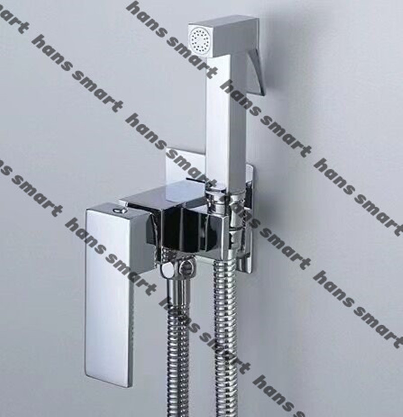 Cross-border concealed wall-mounted bidet set, pressurized spray gun, cold and hot water faucet, electroplated color