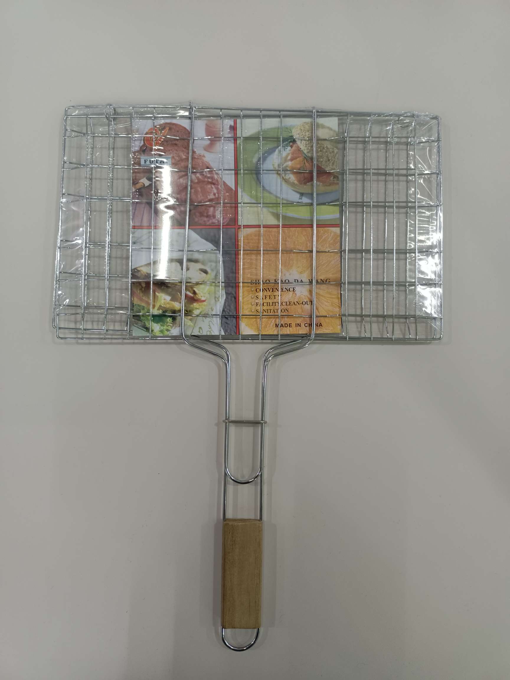 厂家批发多功能方型木柄烧烤网铁丝烧烤架烤肉夹烤鱼夹