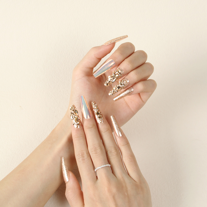 New 30-piece fashionable nails, InS-style ballet nails with diamonds, semi-handcrafted, in stock from Europe and America details Picture
