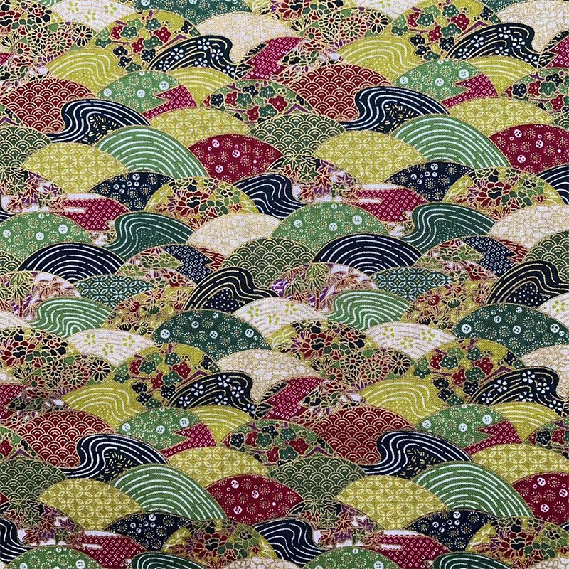 All-cotton gold-embossed Japanese-style fabric, wavy fan printed Japanese-style fabric, handcrafted DIY decorative gold powder fabric for kimono Item Picture