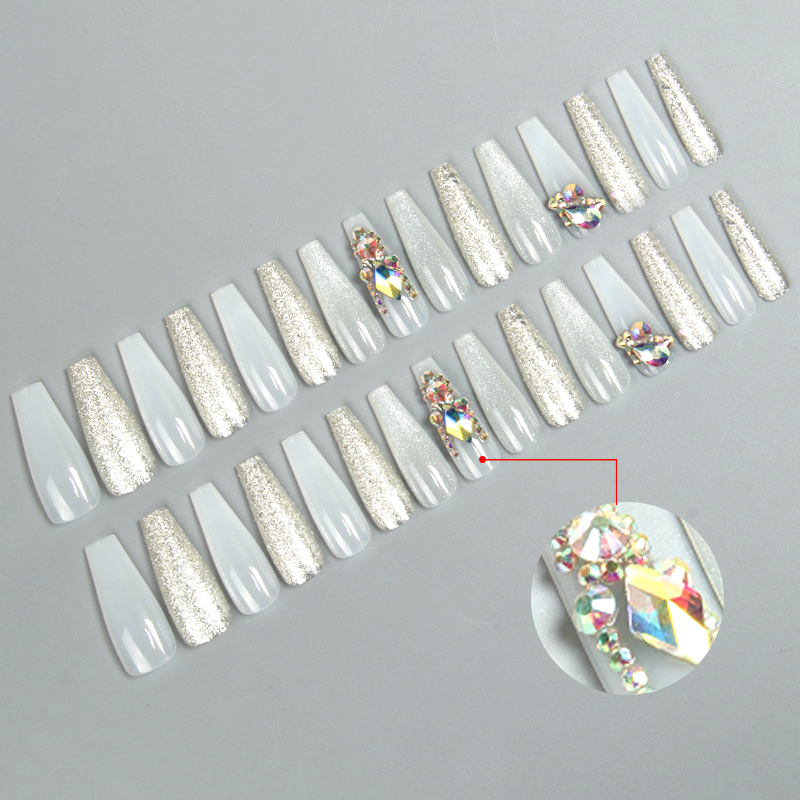 New 30-piece fashionable nail, InS-style ballet nail strap with large diamonds, semi-handmade, in stock from Europe and America Specification image