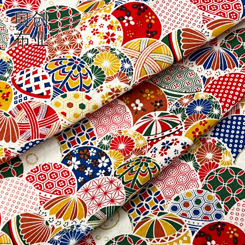 Japanese-style cartoon printed rabbit umbrella thread ball patchwork fabric, all-cotton gold-embossed clothing accessory fabric, gold powder fabric Specification image