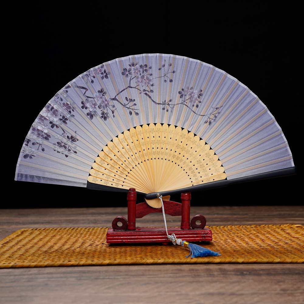 6寸女扇雕刻折扇真丝折扇日式折扇夏日汉服旗袍和风礼品舞蹈折扇详情图3