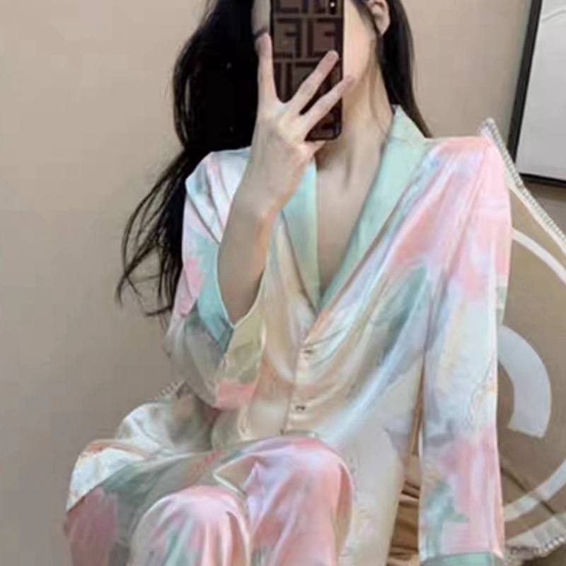梦幻红粉夏季薄款INS高级感长袖真丝家居服可外穿