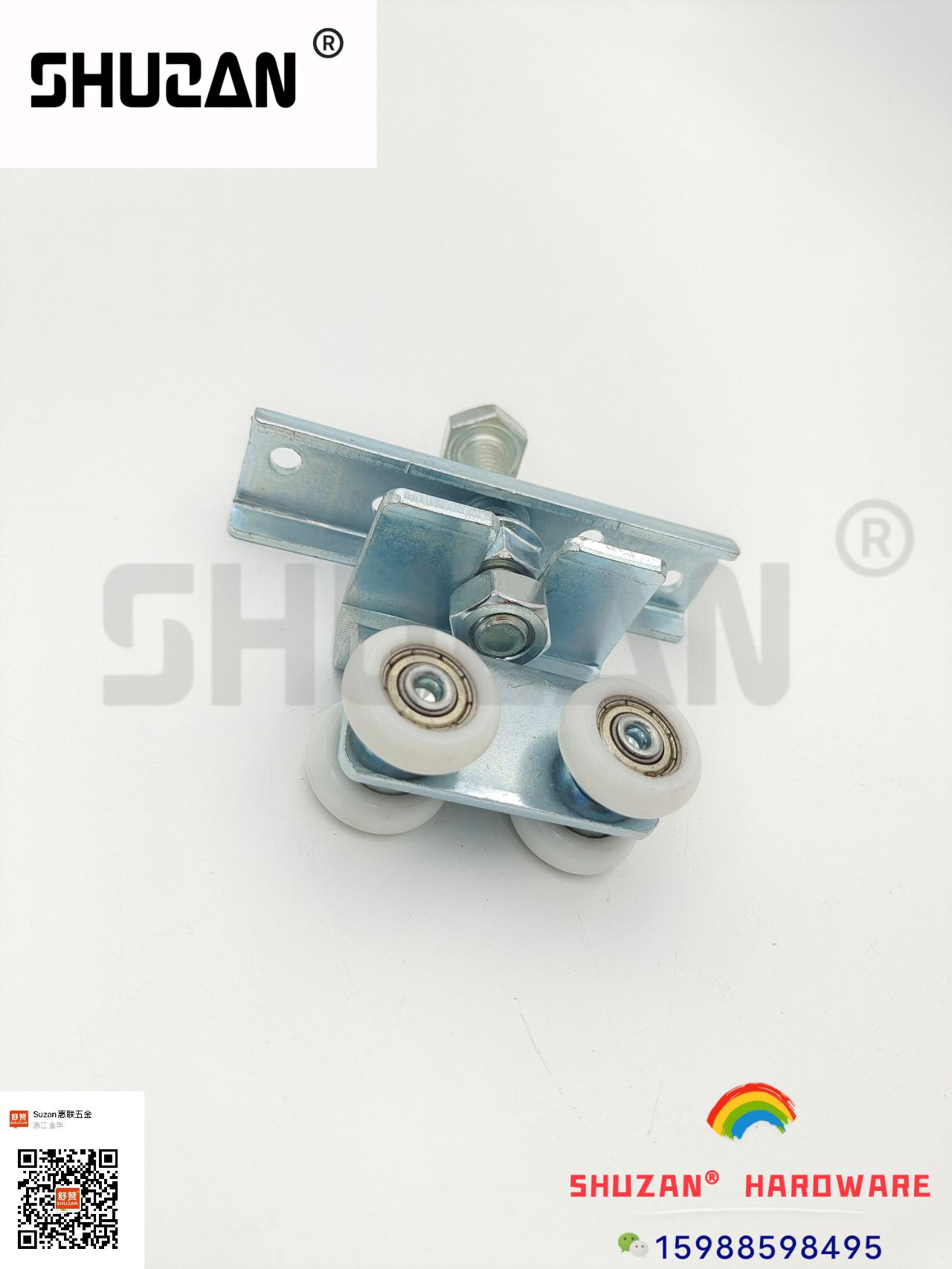 The upper wheel guide wheel of the hoist wheel door, industrial sliding large door hoist, galvanized heavy sliding door track pulley factory direct sales, special-shaped double pulley, Shuzan Specification image