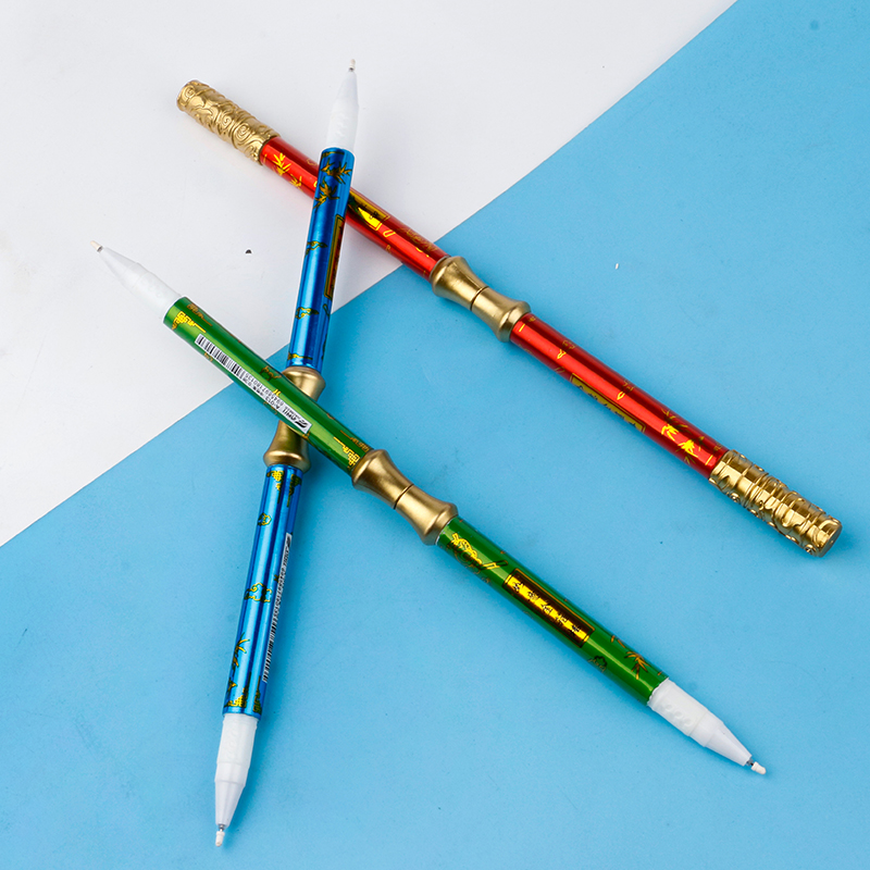 Creative cartoon appearance, golden hoop rod, nunchucks, children's writing pen, blue and black double pen core, student learning gel pen Application Scenario