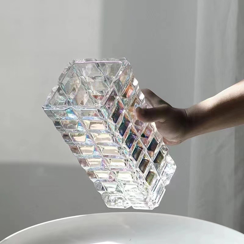 2023年新款宇行轻奢透明加厚伯爵水晶玻璃花瓶玫瑰花插工艺装饰富贵竹水培客厅装饰摆件欧式