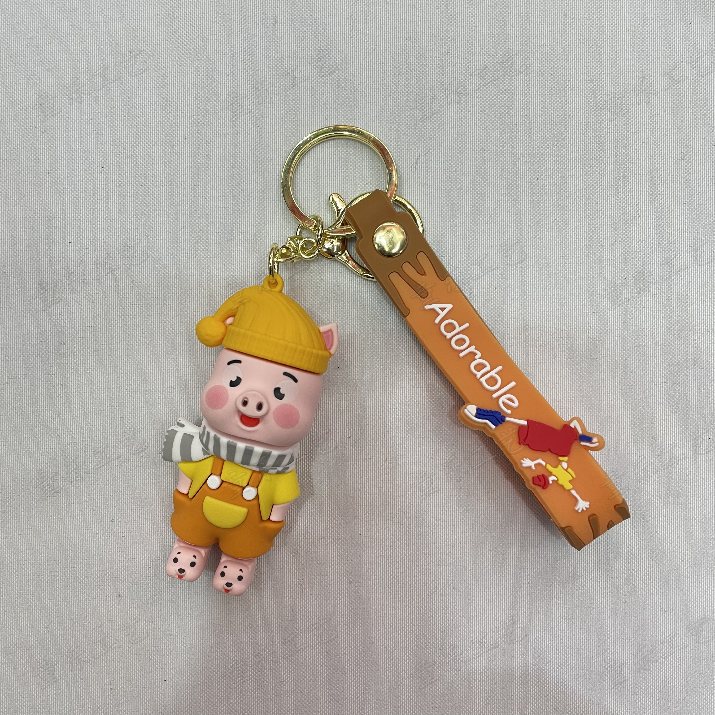 Cartoon scarf, animal soft rubber keychain, cartoon scarf, little bear, cute little pig, exquisite key accessory, three-dimensional figurine pendant details Picture