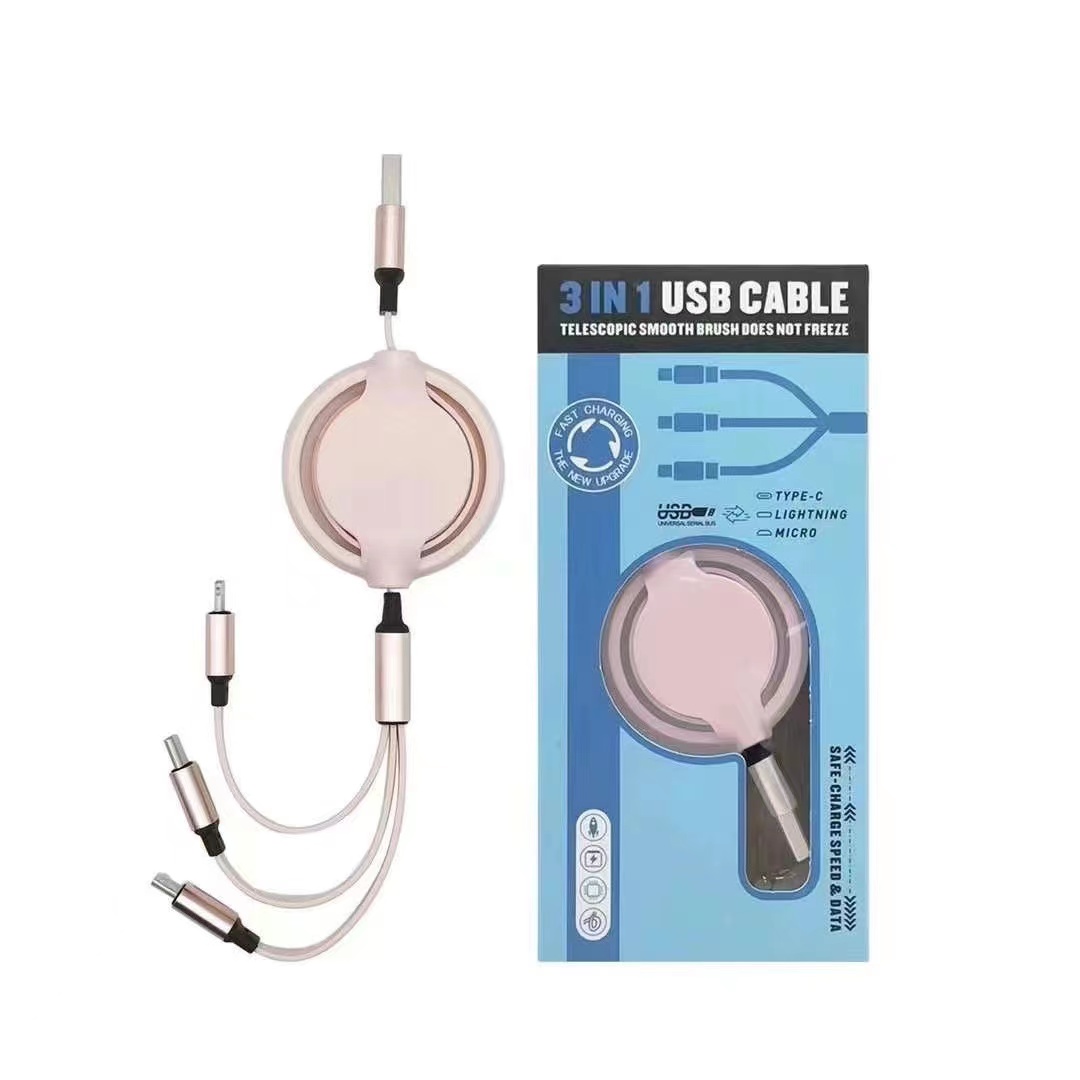 Retractable one drag three data cables, Macaron fast charging and storage in one details Picture