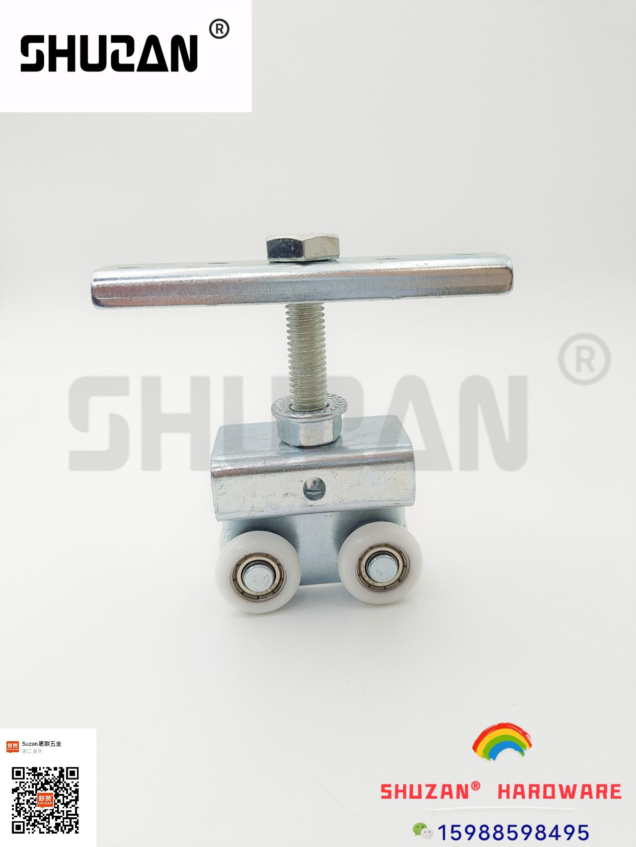 The upper wheel guide wheel of the hoist wheel door, industrial sliding large door hoist, galvanized heavy sliding door track pulley factory direct sales, special-shaped double pulley, Shuzan details Picture