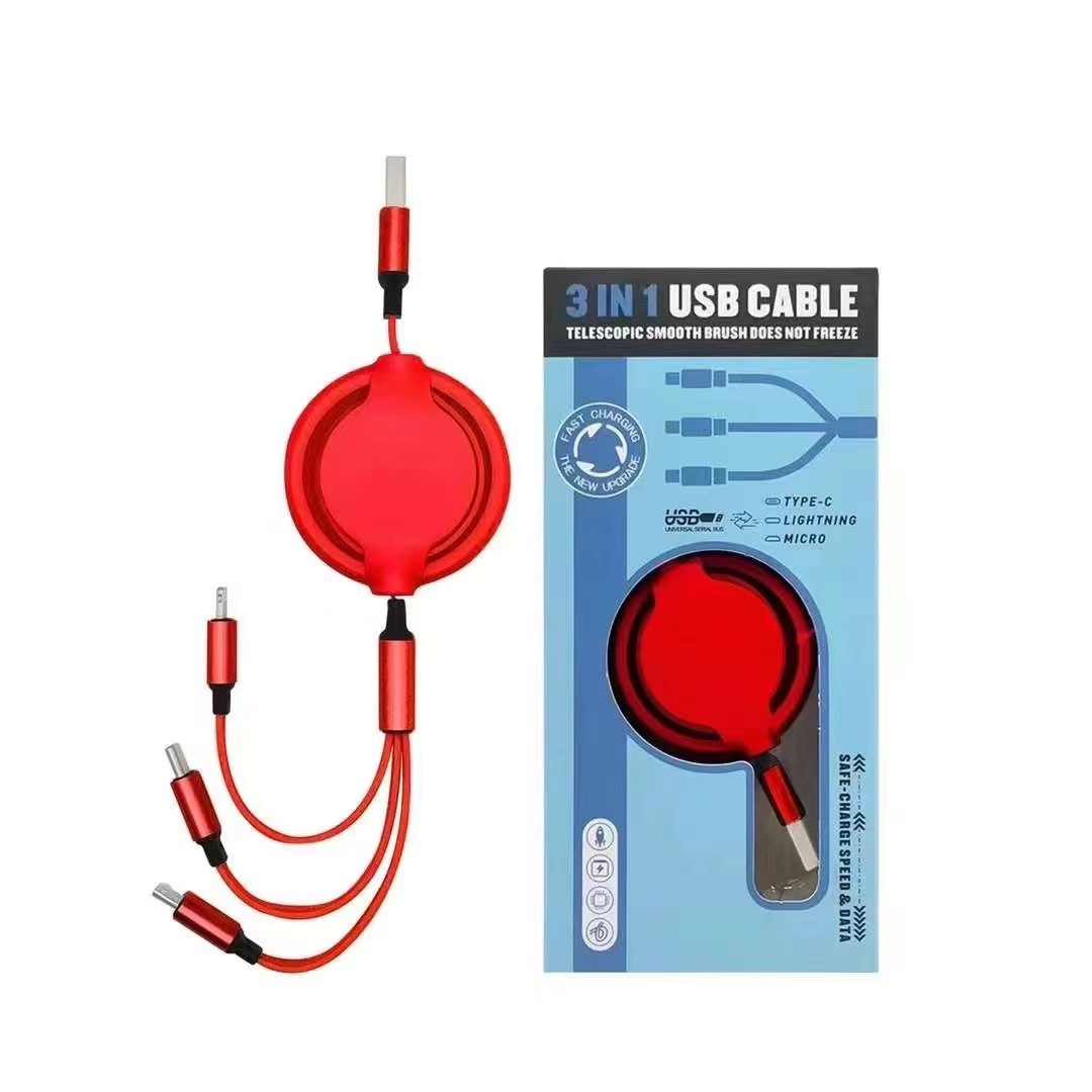 Retractable one drag three data cables, Macaron fast charging and storage in one
