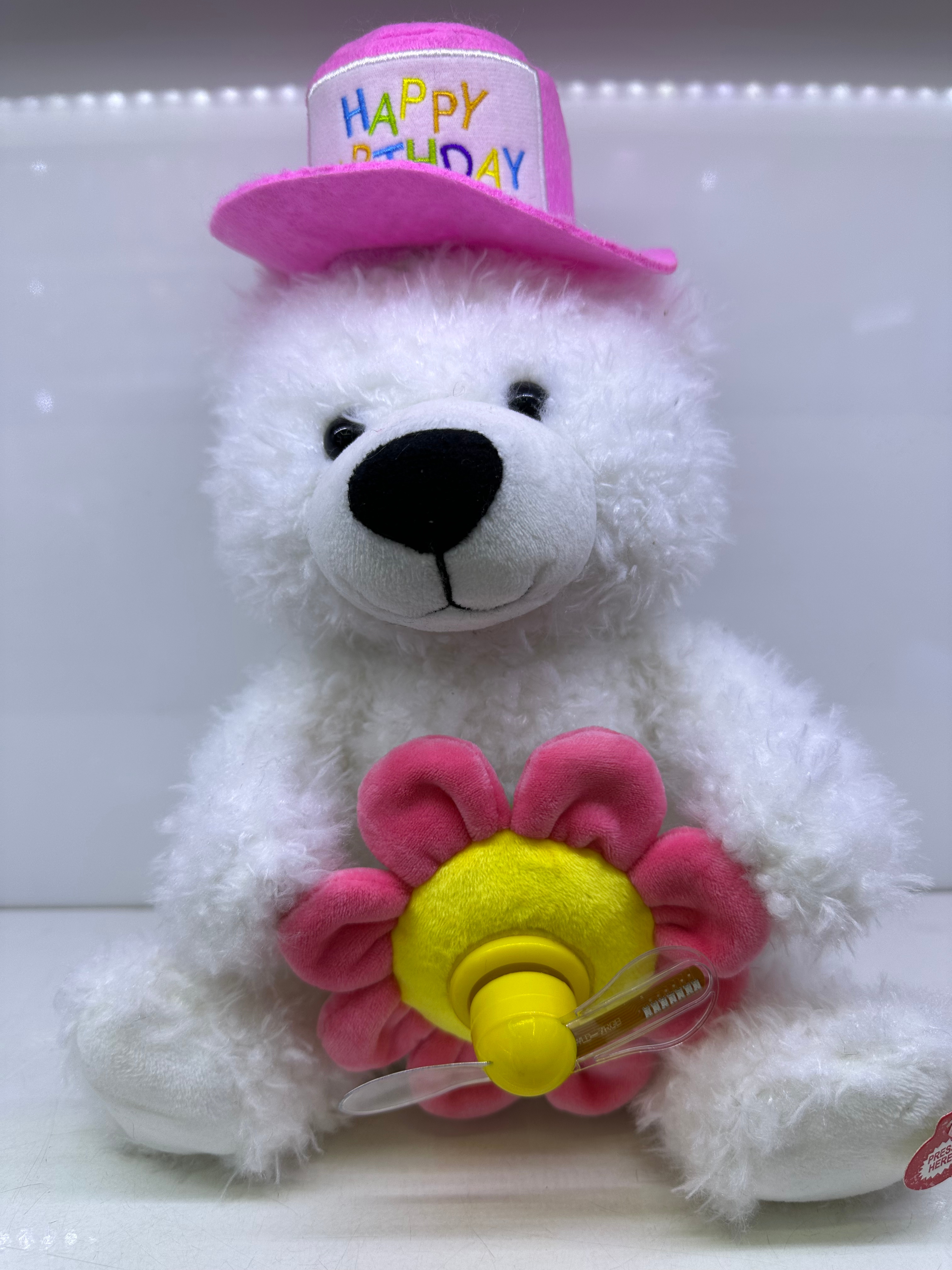 Hengxin Toys Birthday flowers, cute bear toys that can sing the birthday song, small fans printed with "Happy Birthday", electric toys