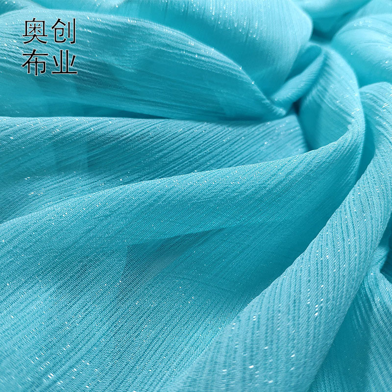 Encrypted bright silk wrinkled fabric, silver silk wrinkled chiffon, glittering gauze crepe fabric, Hanfu, dress, bag, accessory and decorative fabric