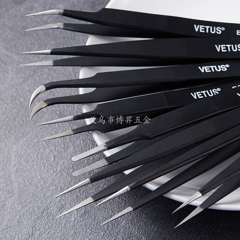 精装 VETUS 防磁耐酸镊子 高弹性不锈钢 尖头镊子 夹持工具 镊子 ESD系列图