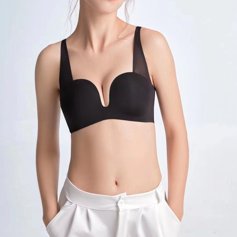 Dreamy red and pink, simple, seamless, comfortable, skin-friendly, breathable, without steel rims, small bust, solid color, beautiful back bra Specification image