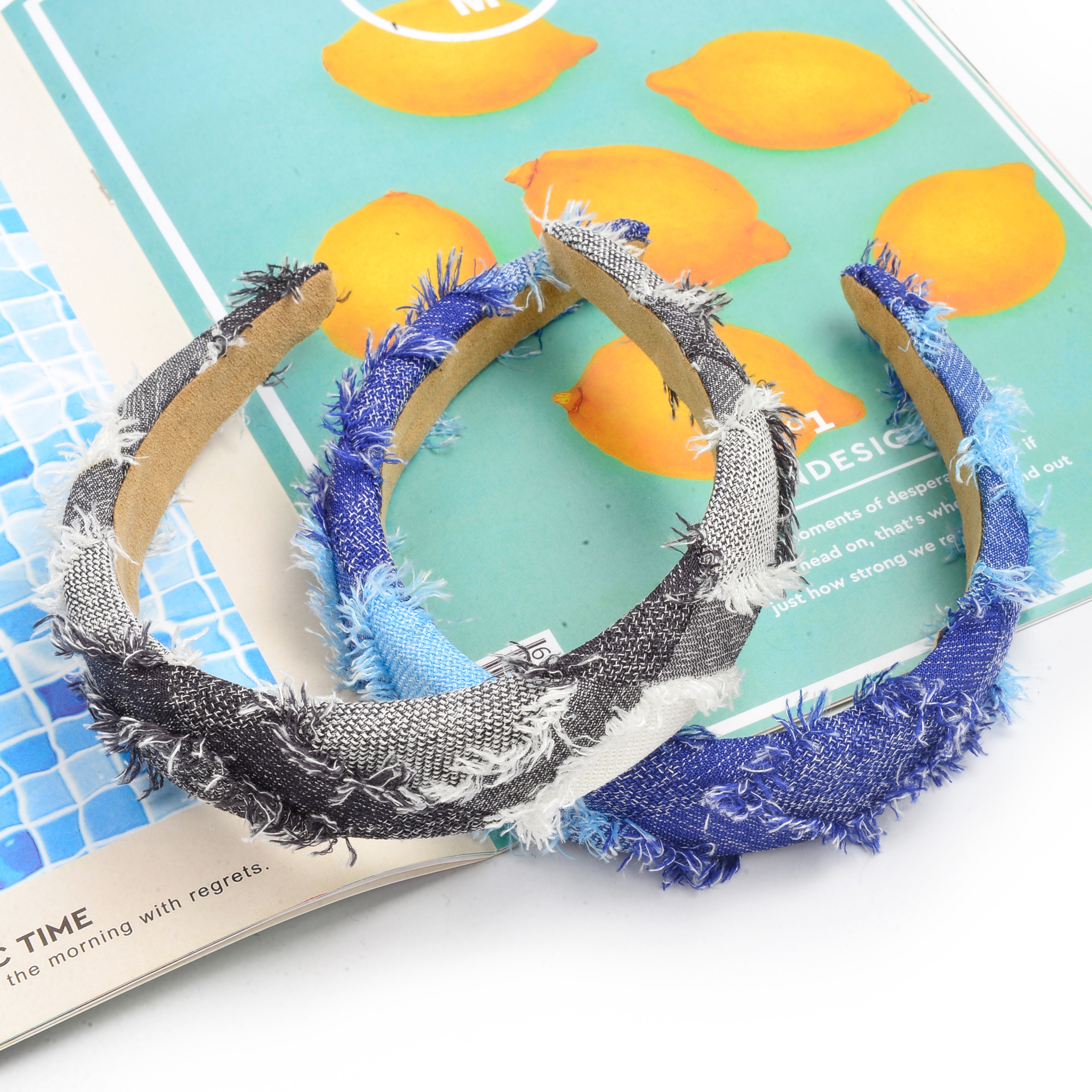 Gradient blue sponge hairband, wide-edge simple facial cleansing hairpin, Korean version high top hair accessory, cross-pressing hair headband for women Specification image