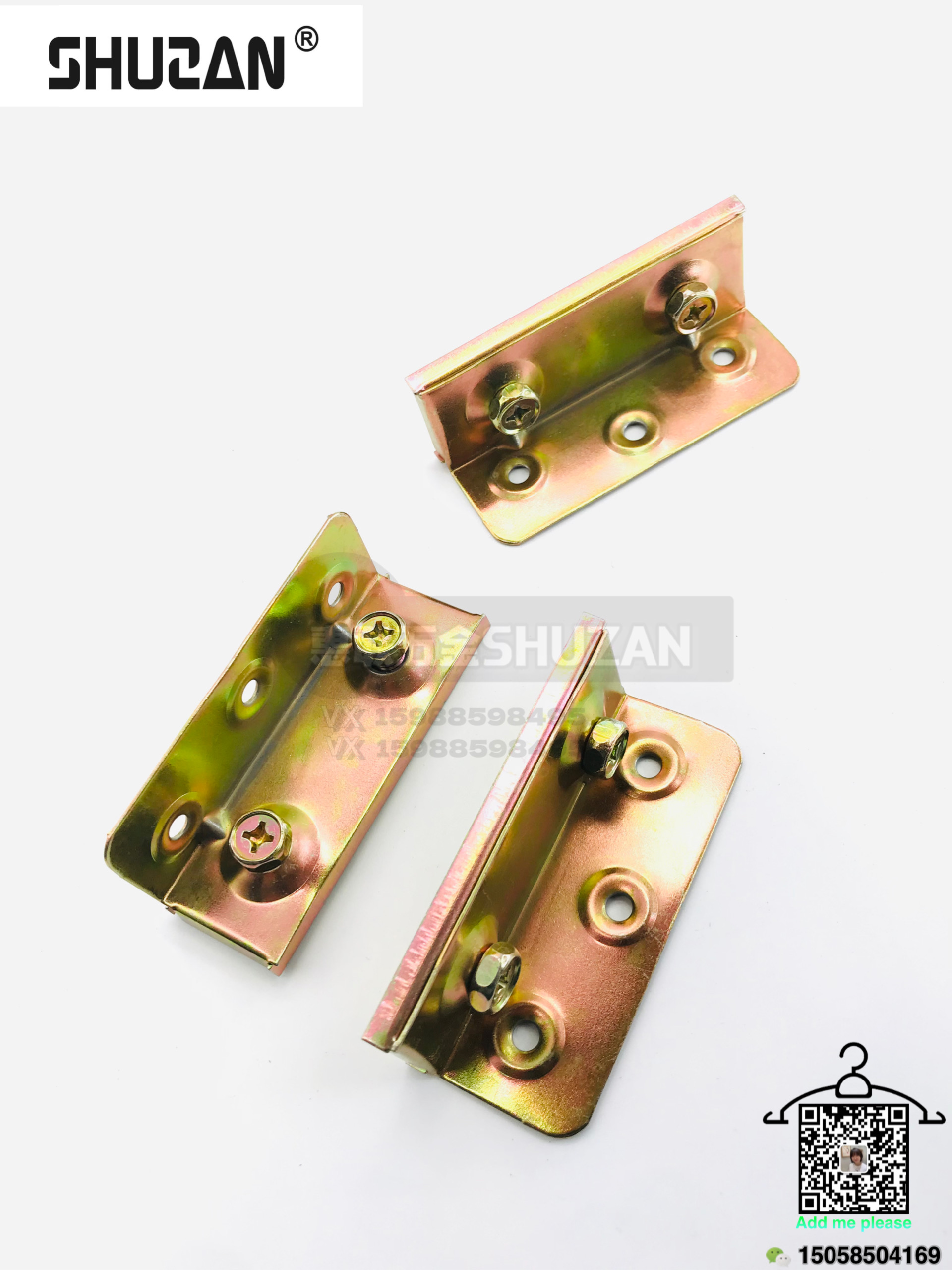 The golden bed hinges are galvanized, sturdy and durable. Shuzan bed hinges are exclusively for export Specification image