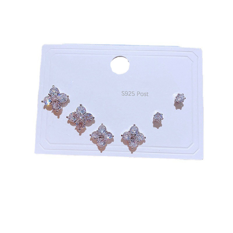 Spring and Summer new simple and fashionable ear stud 925 silver needle earrings, versatile heart-shaped butterfly earrings, three pairs in one card detail image 5