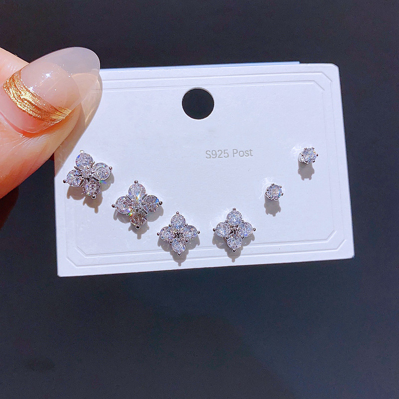 Spring and Summer new simple and fashionable ear stud 925 silver needle earrings, versatile heart-shaped butterfly earrings, three pairs in one card detail image 4