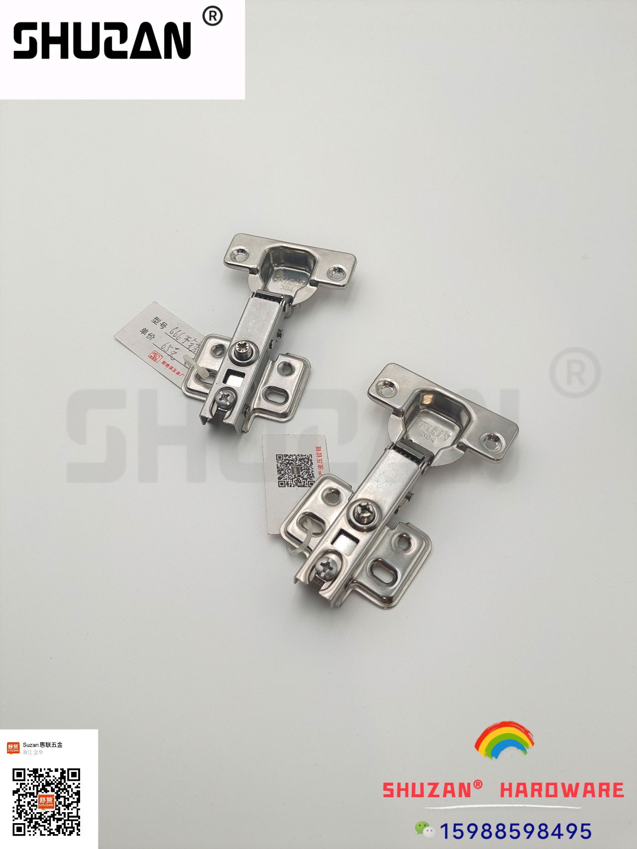 The new type of hinge of Shuzan Hardware is sturdy and durable. The bright silver style is specially supplied for export Item Picture