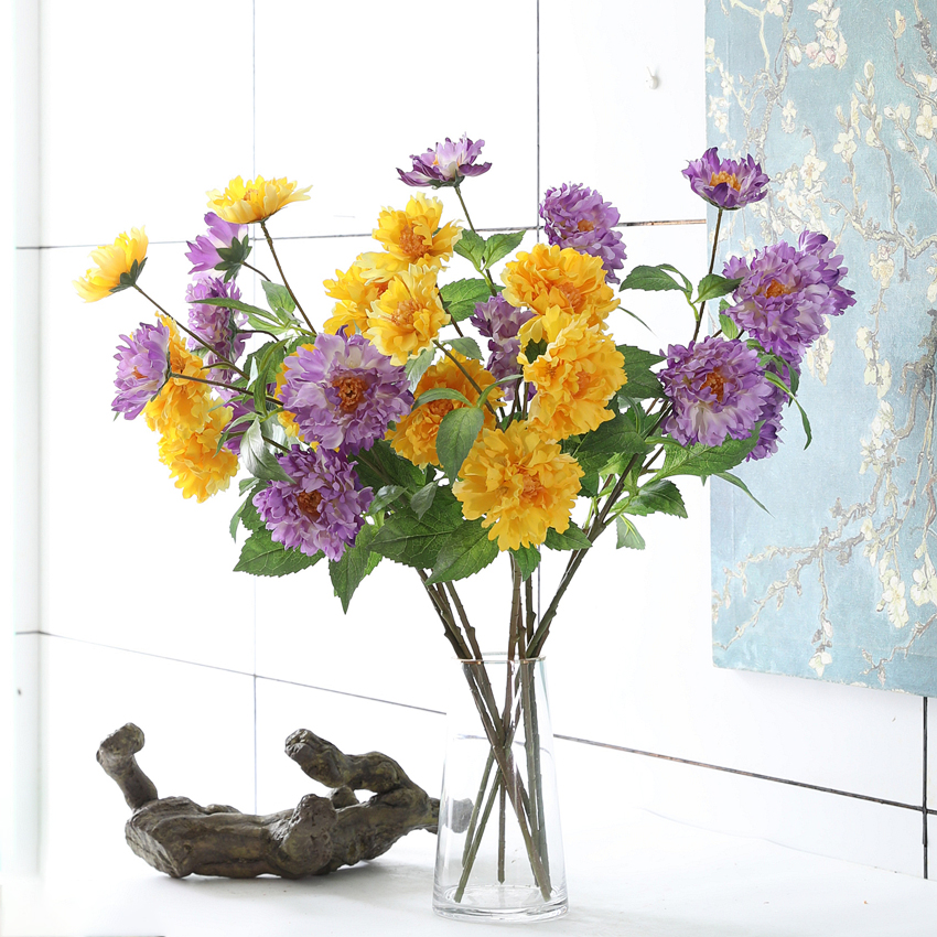 New artificial flowers such as chrysanthemums, artificial flowers, silk flowers, peonies and peonies, home decoration artificial plants, wedding home flower arrangements and green plants details Picture