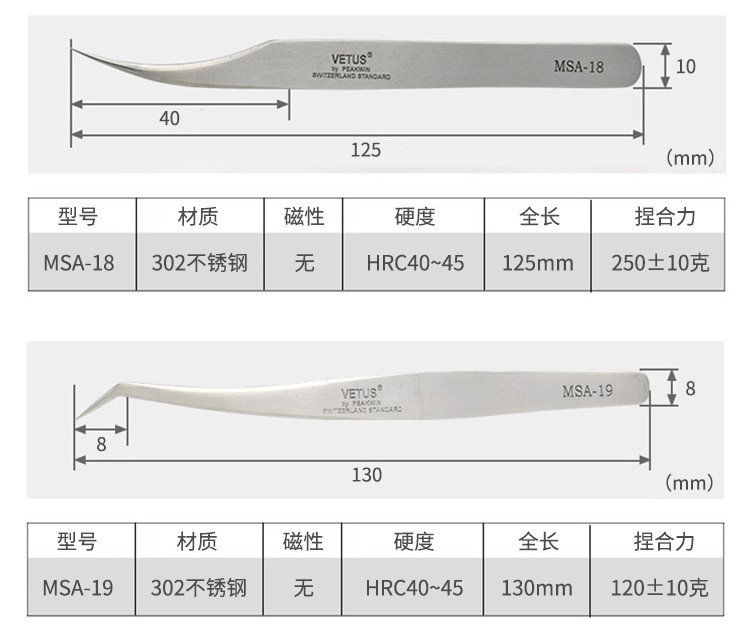 VETUS镊子 MSA-18 MSA-19 不锈钢镊子详情3