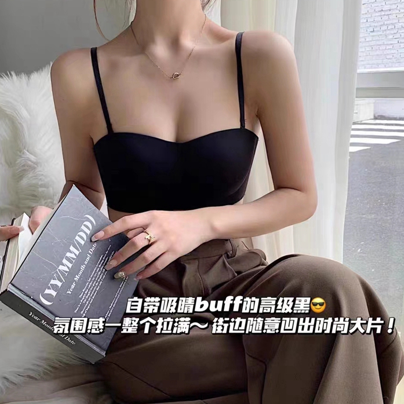 Dreamy red and pink one-piece invisible strapless back beauty, no marks, no steel rings, fixed half-cup small chest, gathering ladies' strapless underwear Specification image