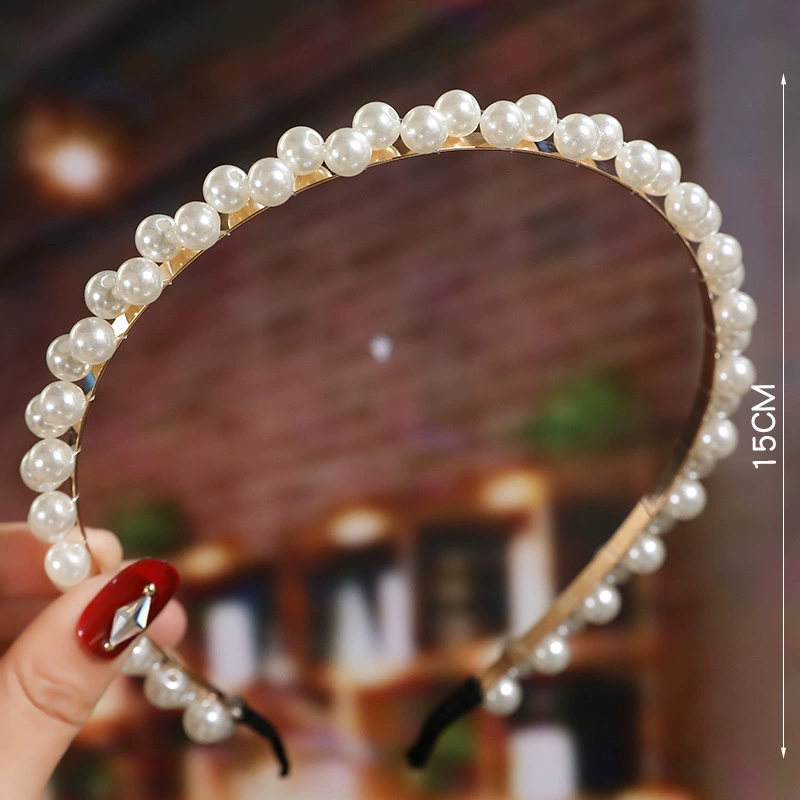 FLY1862 Korean version of the internet-famous handcrafted hair accessory, simple and versatile, facial wash headband, bow pearl headband, wedding bridesmaid headwear pic 3