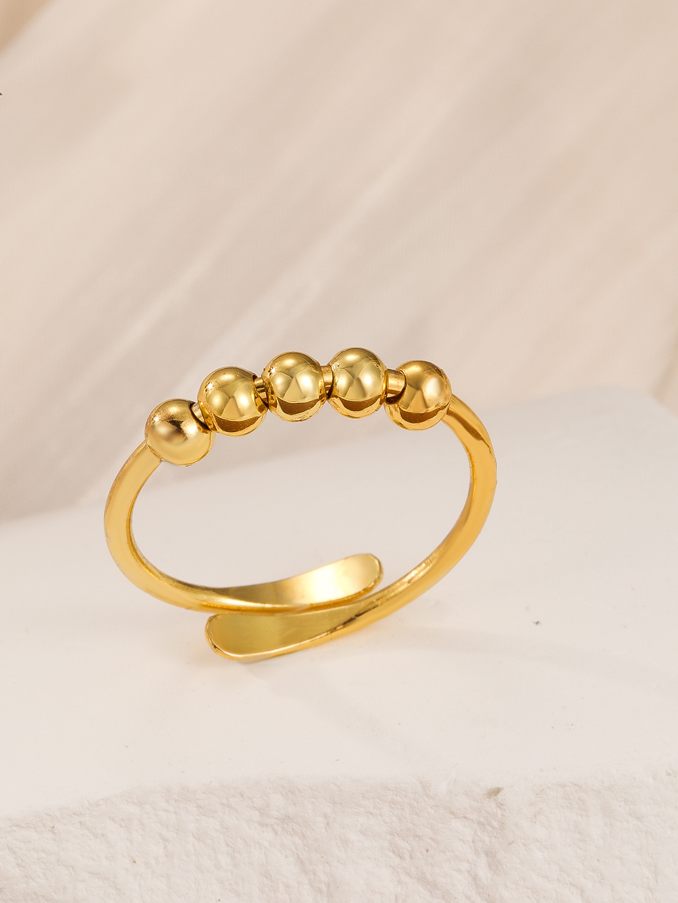 New cross-border rotating ring micro-motion bead women's anxiety adjustable single-circle spiral bead free anti-pressure ring Item Picture