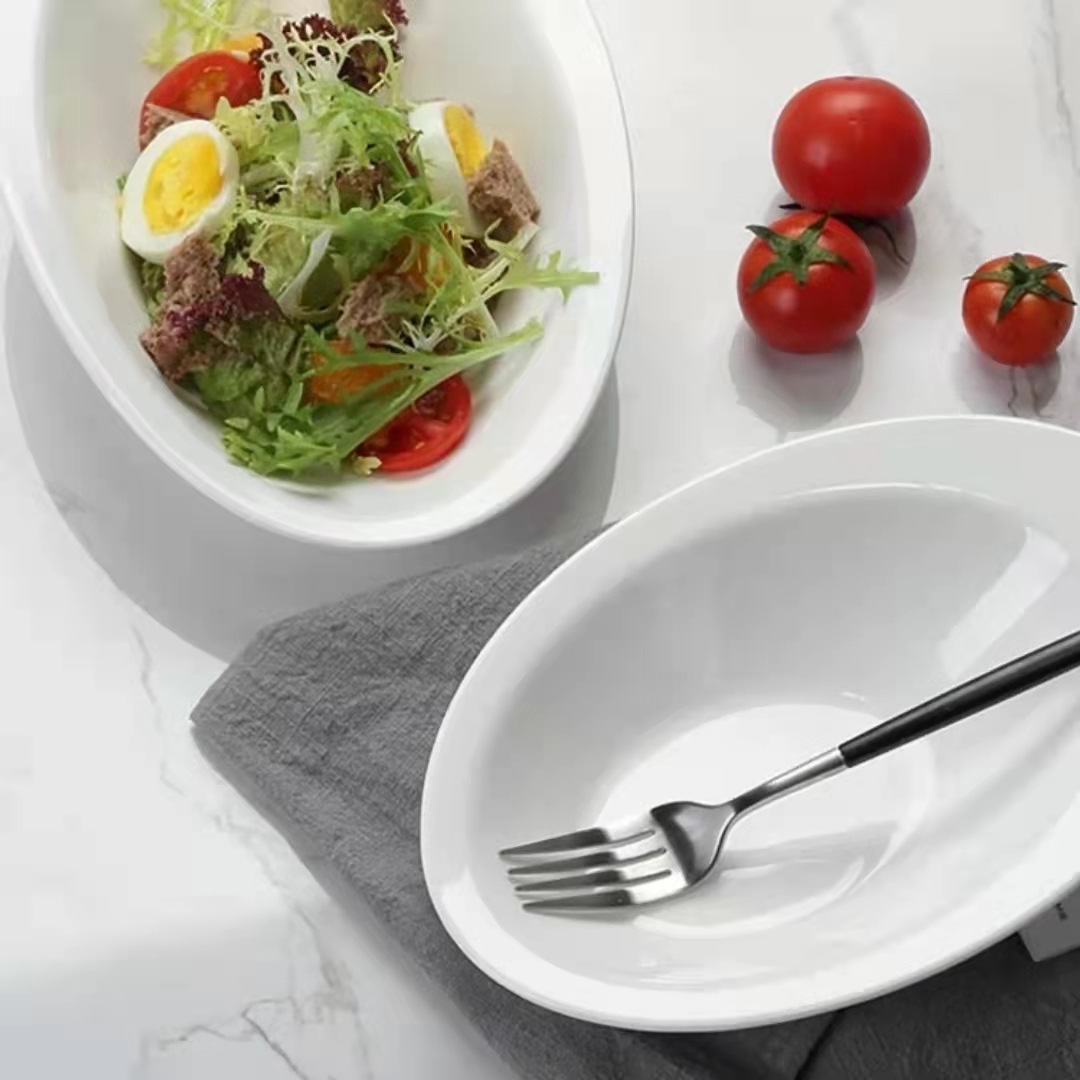 Creative duck tongue bowls, hotel supplies, ceramic tableware, creative shapes, daily vegetable plates, pure white salad bowls, soup bowls, fruit plates details Picture