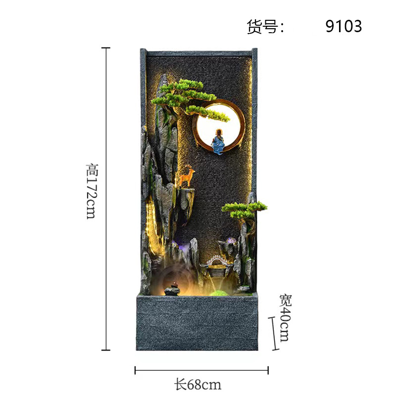 树脂假山流水大型落地摆件风车水轮加湿器鱼缸客厅办公室家居装饰摆件