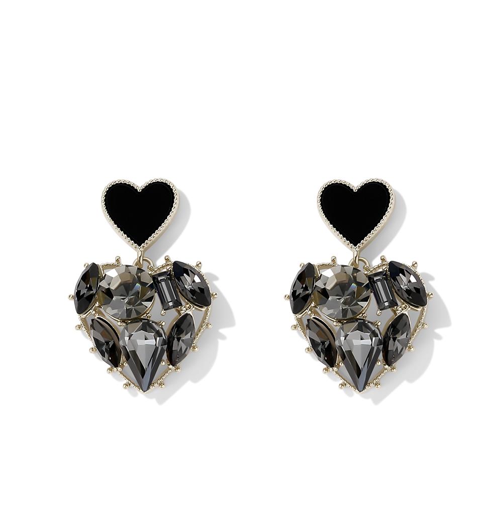 Black heart-shaped earrings, 2023 new style, elegant ear clips, niche design earrings, high-end ear studs -0101 Jia Liang Accessories