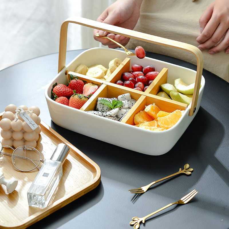 陶瓷果篮组合/分格水果盘/带盖水果盘产品图