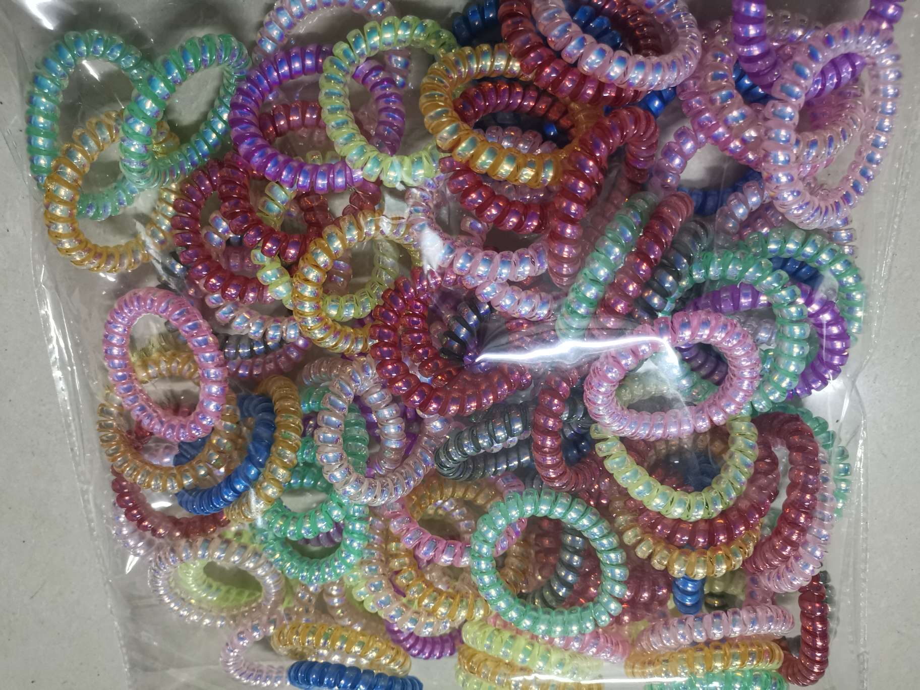 Wristband telephone line, large bright silver high-elasticity telephone line, hair band, simple and durable, high-elasticity hair tie, hair accessory
