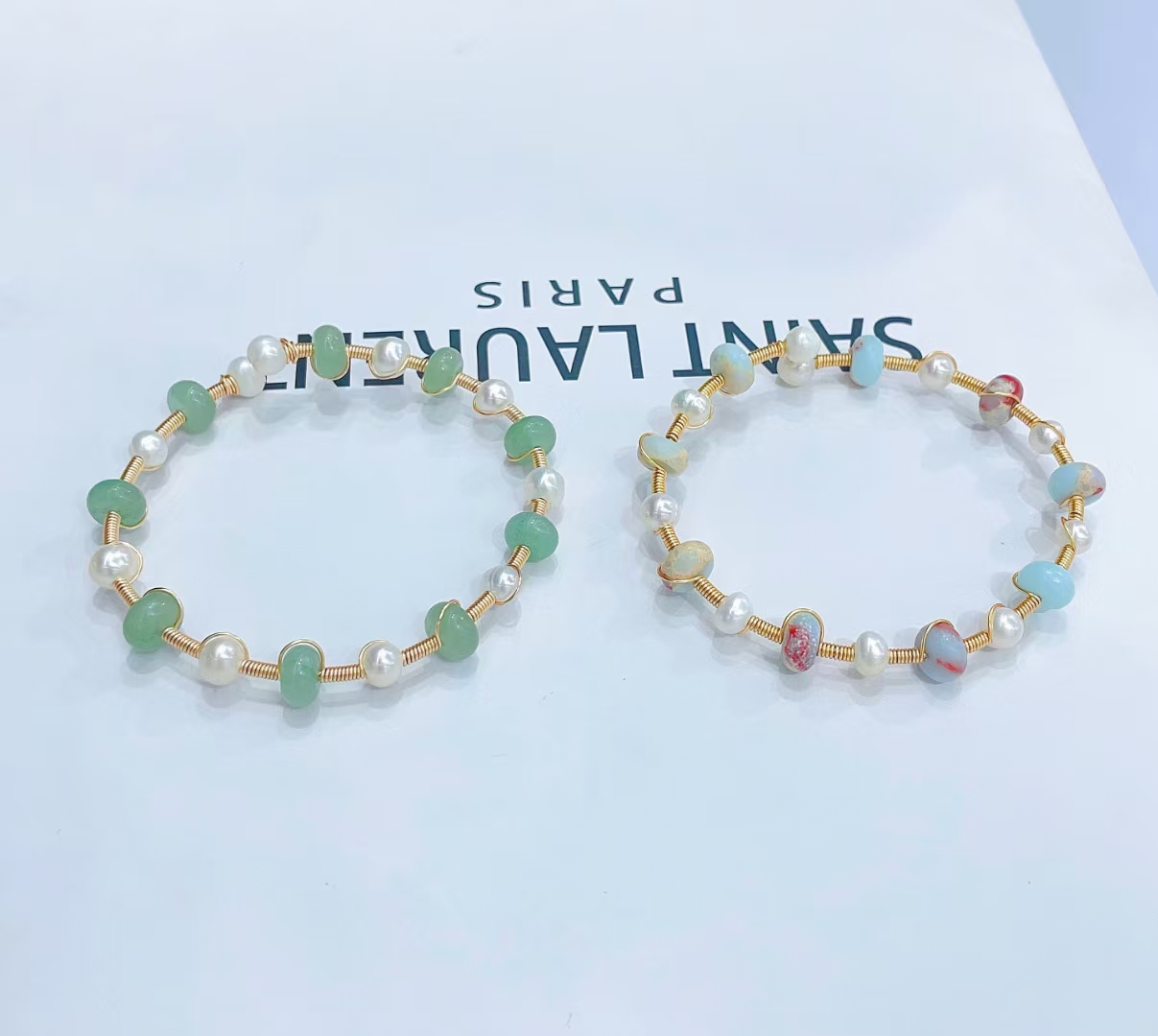 Original design factory direct sales of natural pearls, natural stones, Shoushan stones/Dongling jade hand-wound bracelets Specification image