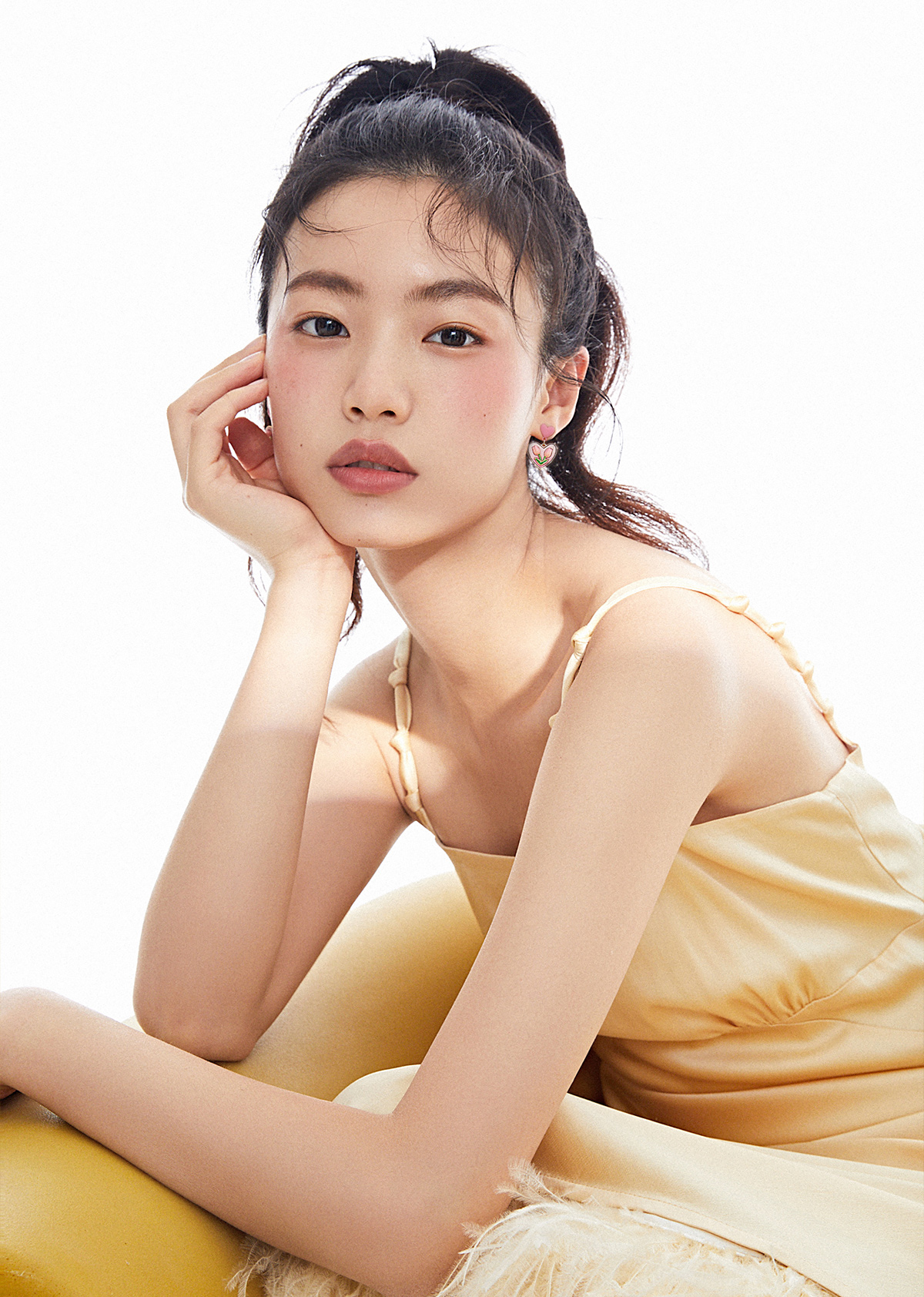 粉色爱心花朵耳环女甜美郁金香耳饰适合春天的耳夹2023新款潮耳钉
