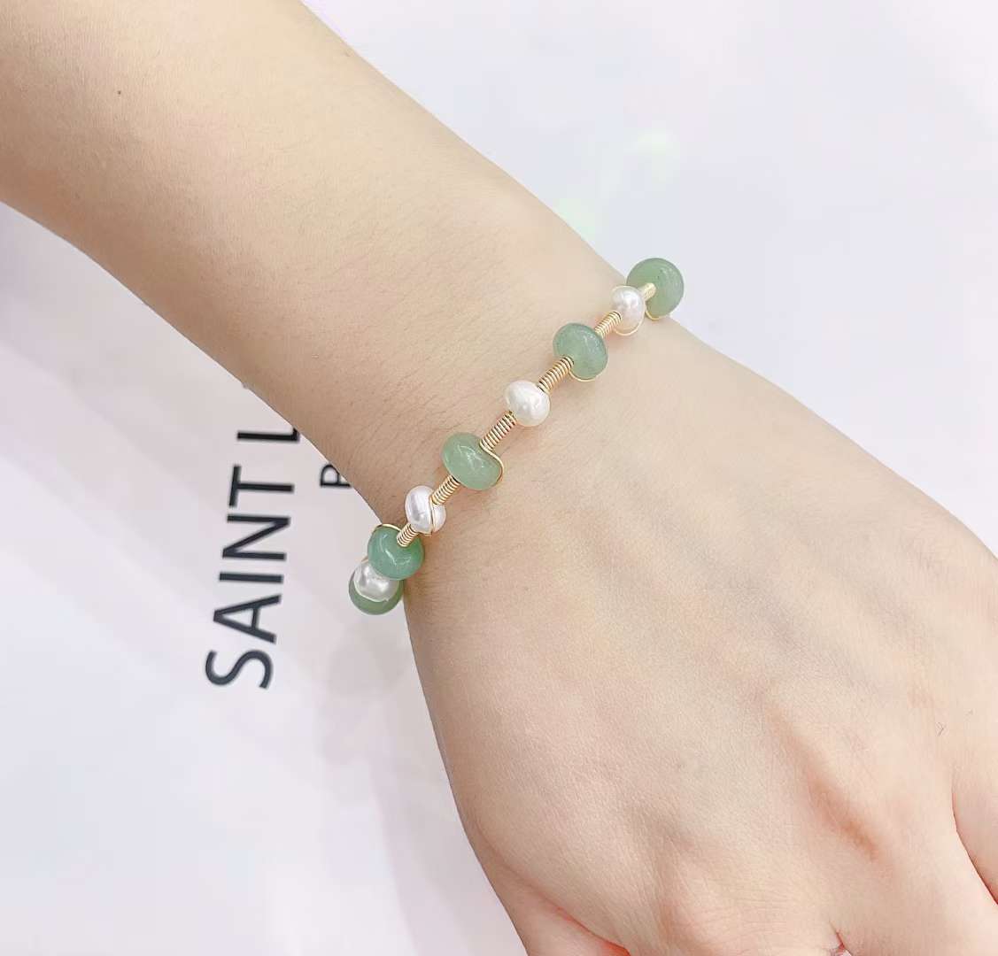 Original design factory direct sales of natural pearls, natural stones, Shoushan stones/Dongling jade hand-wound bracelets Item Picture