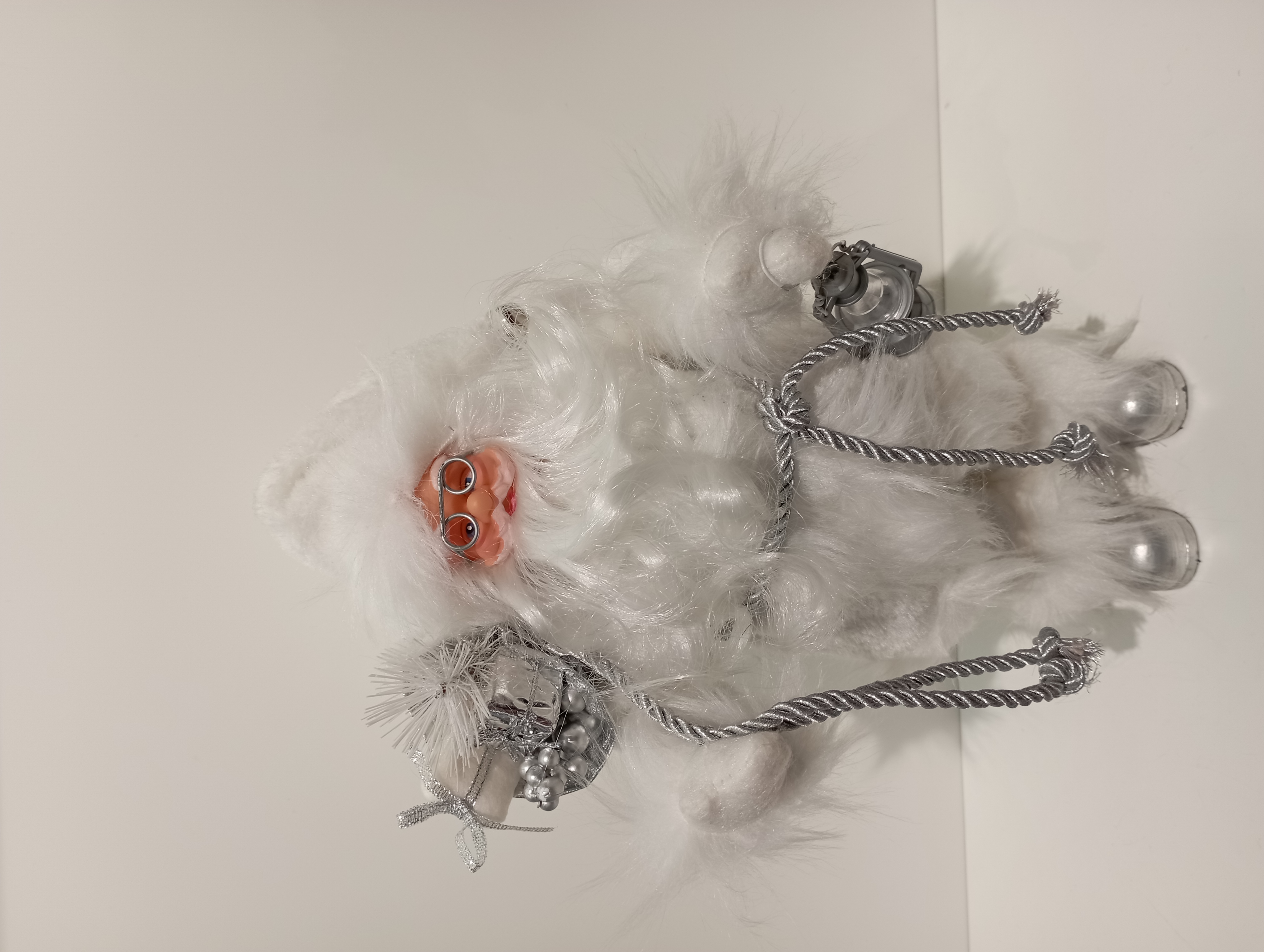 9123圣诞老人装饰玩偶玩具精美白色密卷胡子30cm背包提灯圣诞老人玩偶