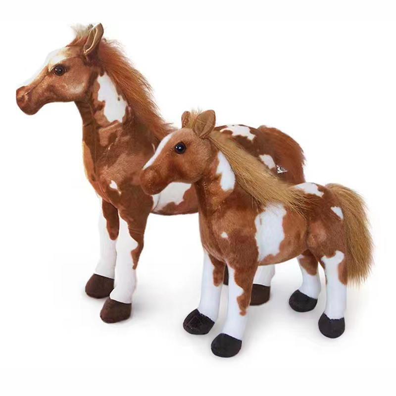 Plush animal, large-sized simulation horse standing posture, brown spotted horse, Children's Day toy gift, quality guaranteed, wholesale in stock details Picture