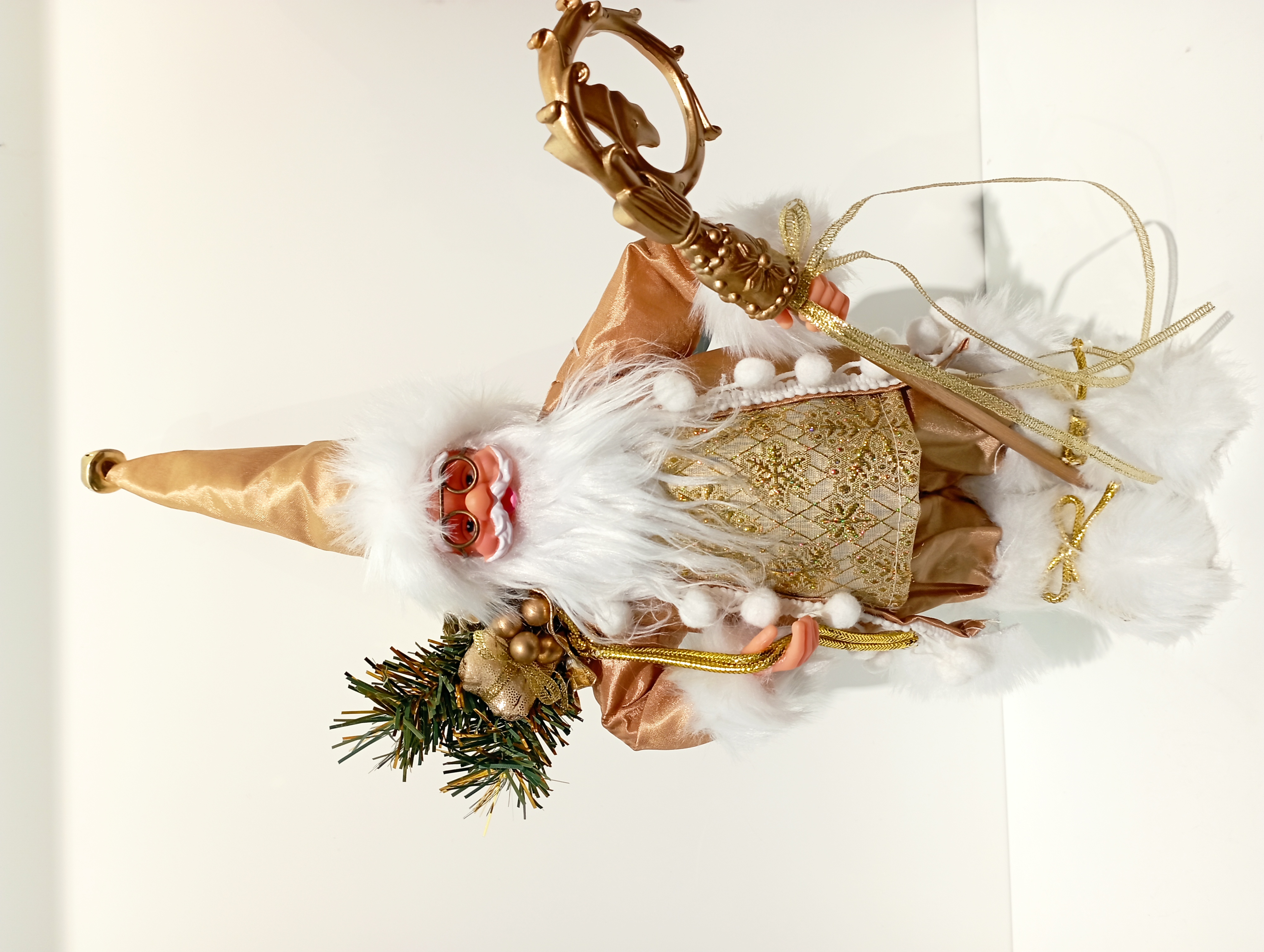 Santa vestido de oro mano con bastón espalda paquete de regalo exquisito para amigos familia 9123 muñecas de navidad