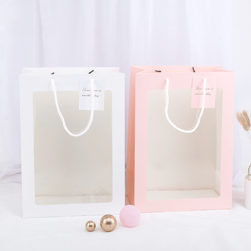 礼品袋透明开窗pvc可视鲜花向日葵礼物包装购物袋纸质手提礼袋图
