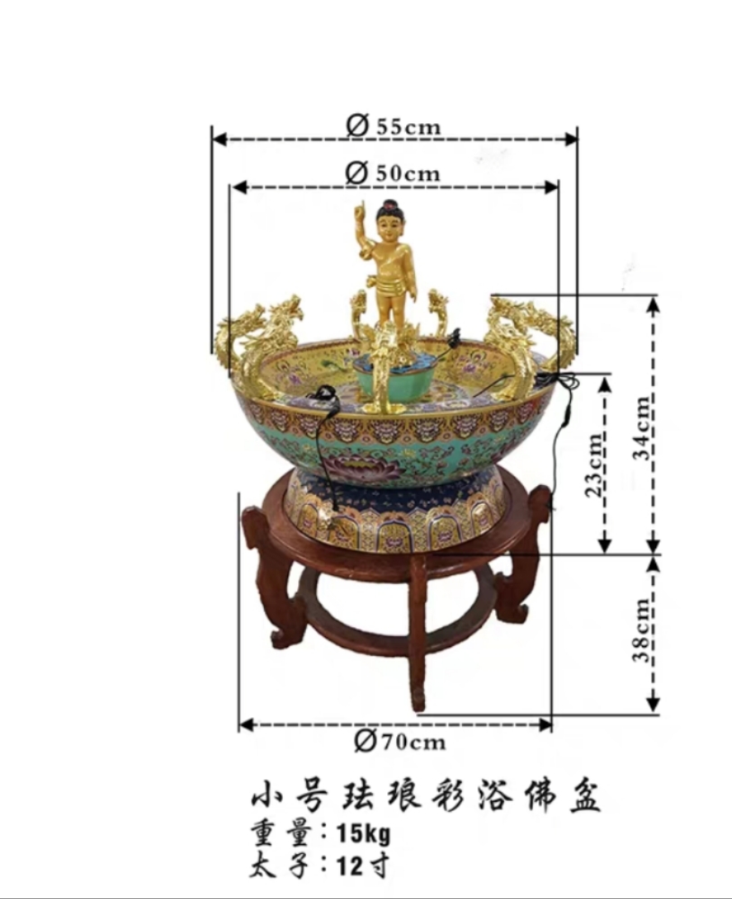 祥晟堂工艺品厂，景泰蓝全铜浴佛盆九龙吐水佛盆浴佛节寺庙释迦摩尼佛太子佛像佛堂佛诞日详情图3
