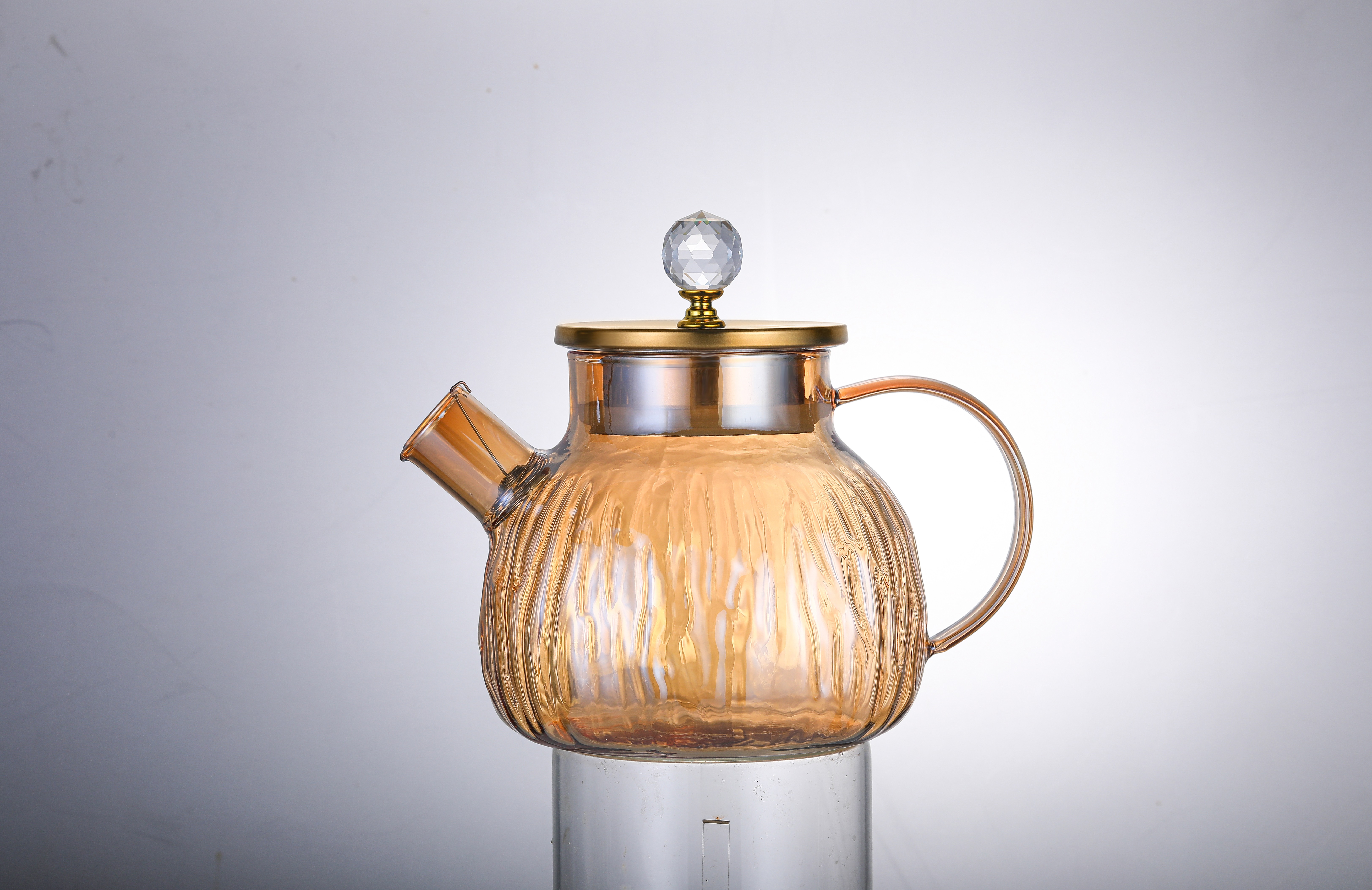 高硼硅玻璃竹盖壶新款凉水壶树皮纹金盖带钻石工厂批发耐热玻璃热销时尚1000ml