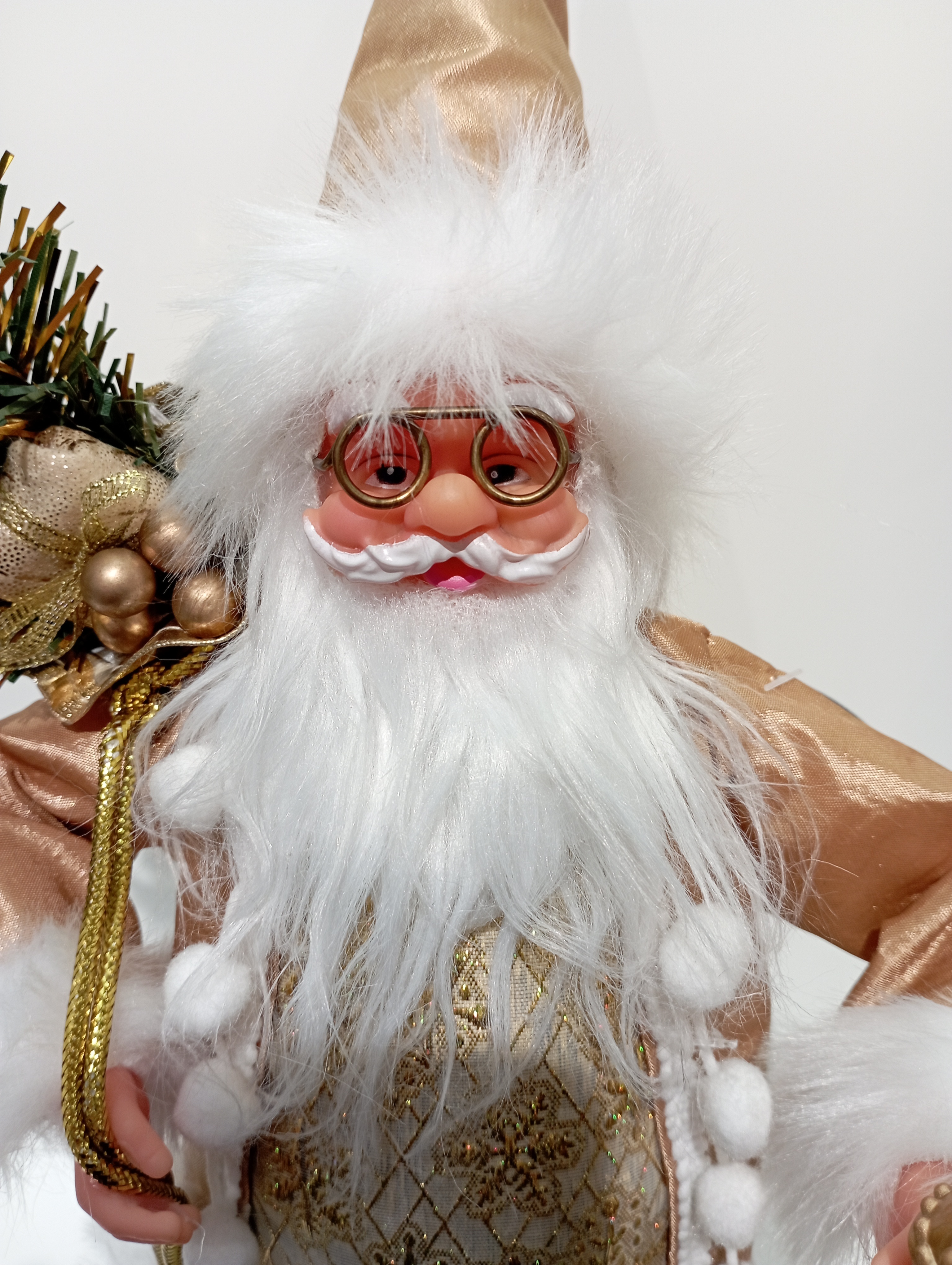 Santa vestido de oro mano con bastón espalda paquete de regalo exquisito para amigos familia 9123 muñecas de navidad details Picture