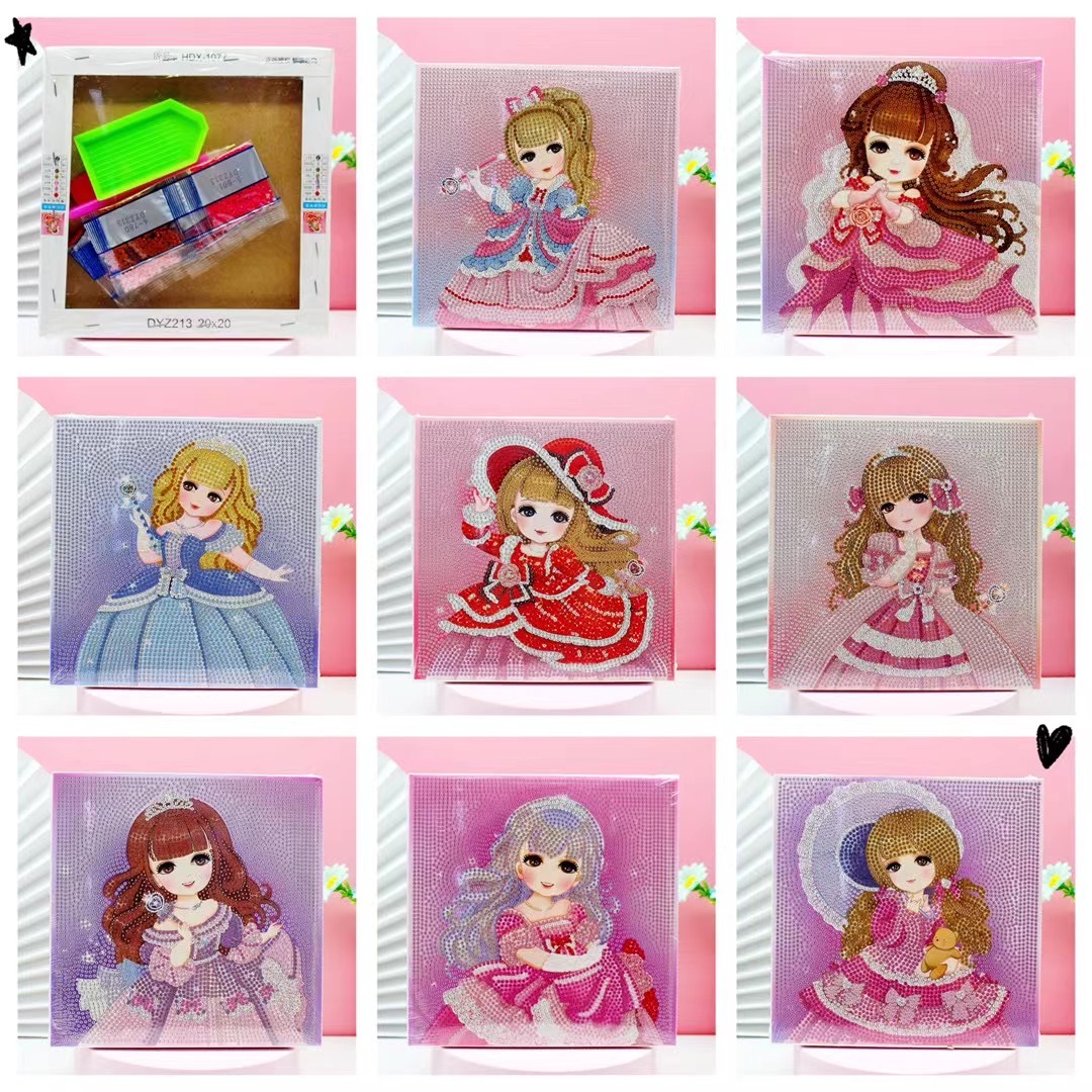 热销手工钻石画20x20满钻美少女钻石画 公主5D手工点钻水晶画钻石画带框益智 厂家直销HDX-1077