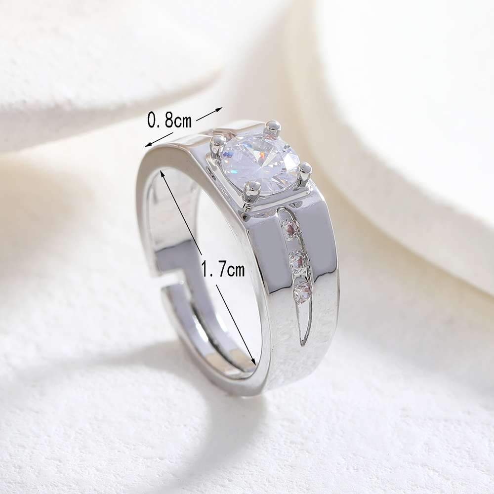 A full-sized open-top ring made of electroplated white gold zircon Item Picture